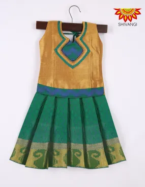 Girls Dark Green Art Silk Pattu Pavadai 